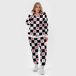 Женский 3D-костюм Розовые сердечки на фоне шахматной черно-белой дос, цвет: 3D-белый — фото 2