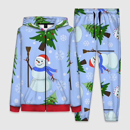 Женский костюм Снеговики с новогодними елками паттерн / 3D-Красный – фото 1