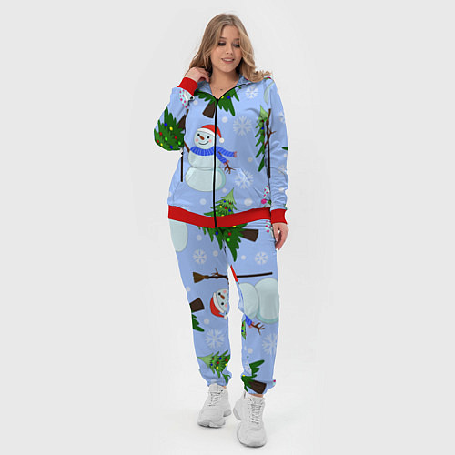 Женский костюм Снеговики с новогодними елками паттерн / 3D-Красный – фото 4