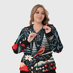 Женский 3D-костюм Новогодний лес и птицы, цвет: 3D-черный — фото 2