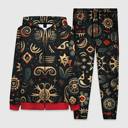 Женский 3D-костюм Абстрактный узор в славянском стиле на тёмном фоне, цвет: 3D-красный