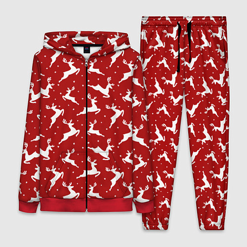 Женский костюм Красный паттерн с новогодними оленями / 3D-Красный – фото 1