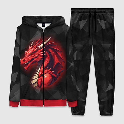 Женский костюм Красный дракон на полигональном черном фоне / 3D-Красный – фото 1