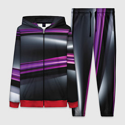 Женский 3D-костюм Фиолетовые полосы на черном фоне, цвет: 3D-красный