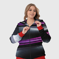 Женский 3D-костюм Фиолетовые полосы на черном фоне, цвет: 3D-красный — фото 2