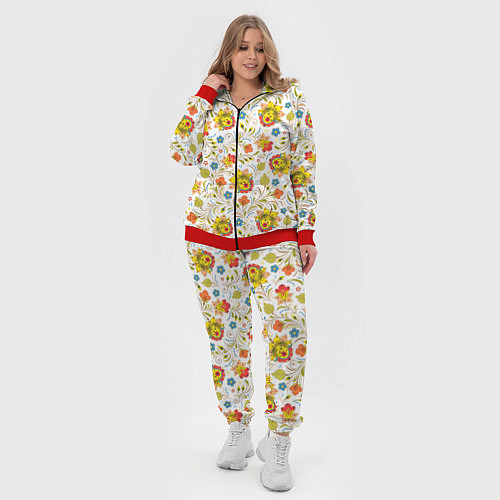 Женский костюм Хохломская роспись разноцветные цветы на белом фон / 3D-Красный – фото 4