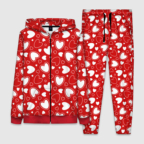 Женский костюм Белые сердечки на красном фоне / 3D-Красный – фото 1