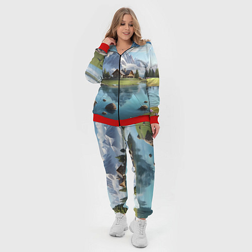 Женский костюм Чудесный день на берегу озера в горах / 3D-Красный – фото 4