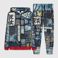 Женский 3D-костюм Иероглифы на пэчворк дениме, цвет: 3D-красный