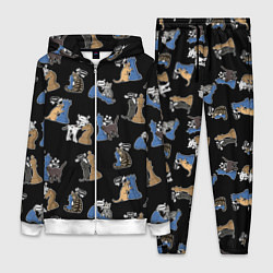 Женский 3D-костюм Котики и шахматы на черном, цвет: 3D-белый