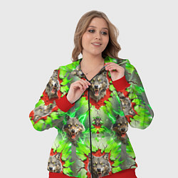 Женский 3D-костюм Волки из зеленого паттерна, цвет: 3D-красный — фото 2
