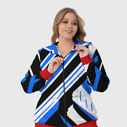 Женский 3D-костюм Чёрно-синие полосы на белом фоне, цвет: 3D-красный — фото 2