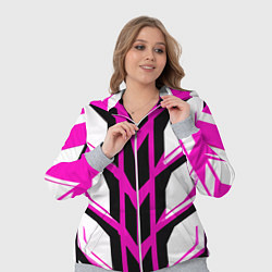 Женский 3D-костюм Чёрно-розовые полосы на белом фоне, цвет: 3D-меланж — фото 2