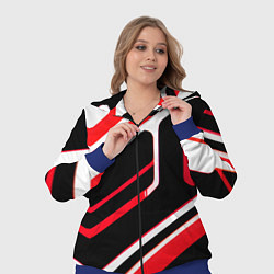 Женский 3D-костюм Бело-красные линии на чёрном фоне, цвет: 3D-синий — фото 2
