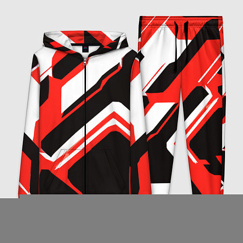 Женский костюм Бело-красные линии на чёрном фоне / 3D-Красный – фото 1
