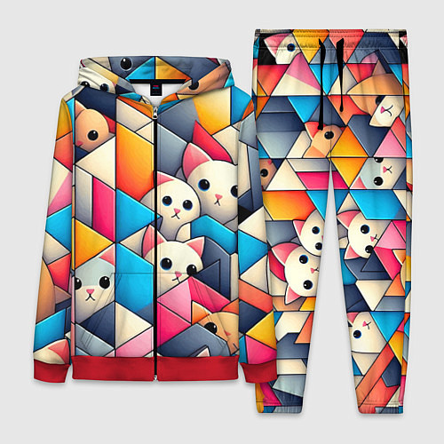 Женский костюм Geometric pattern with kittens - ai art / 3D-Красный – фото 1