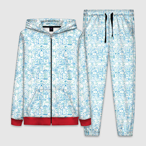 Женский костюм Дудл - паттерн звери рисованные лайнарт / 3D-Красный – фото 1