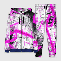 Женский 3D-костюм Бело-розовая абстракция на чёрном фоне, цвет: 3D-синий