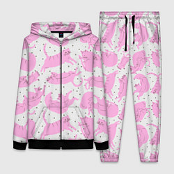 Женский 3D-костюм Пухлые спящие розовые котики на фоне в горошек, цвет: 3D-черный