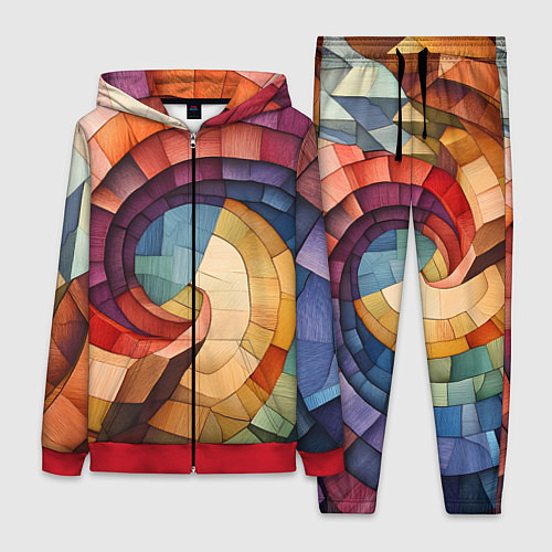 Женский костюм Разноцветная мозаика в виде спирали / 3D-Красный – фото 1