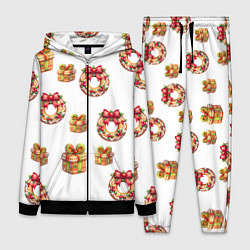 Женский 3D-костюм Много новогодних пончиков и подарков с бантиком и, цвет: 3D-черный