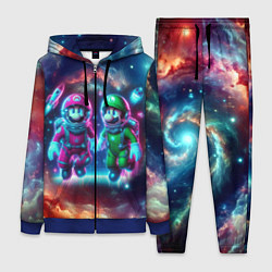 Женский 3D-костюм Марио и Луиджи в открытом космосе - неоновое свече, цвет: 3D-синий