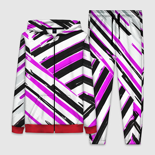 Женский костюм Розово-чёрные полосы на белом фоне / 3D-Красный – фото 1