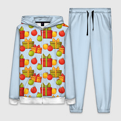 Женский 3D-костюм Новогодний паттерн с подарками и ёлочными шариками, цвет: 3D-белый