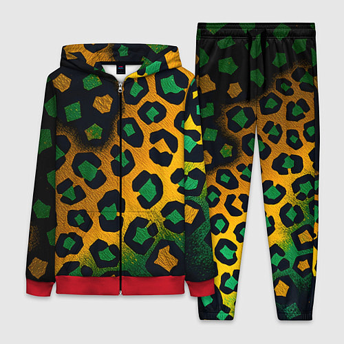 Женский костюм Зеленые и золотые пятна леопарда / 3D-Красный – фото 1