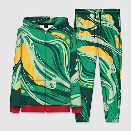 Женский костюм Абстрактные полосы в зелёных тонах / 3D-Красный – фото 1