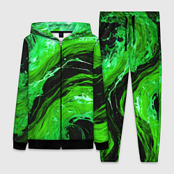 Женский 3D-костюм Зелёные брызги на чёрном фоне, цвет: 3D-черный