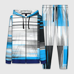 Женский 3D-костюм Чёрные вертикальные полосы на сине-белом фоне, цвет: 3D-синий