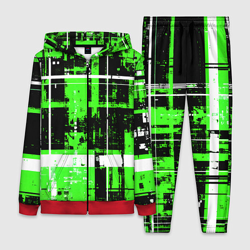 Женский костюм Зелёно-белый гранж на чёрном фоне / 3D-Красный – фото 1