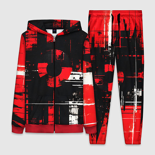 Женский костюм Красно-белый гранж на чёрном фоне / 3D-Красный – фото 1