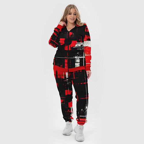 Женский костюм Красно-белый гранж на чёрном фоне / 3D-Красный – фото 4