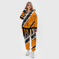 Женский 3D-костюм Чёрно-белые глитч полосы на оранжевом фоне, цвет: 3D-черный — фото 2