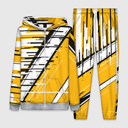 Женский 3D-костюм Чёрно-белые глитч полосы на жёлтом фоне, цвет: 3D-меланж
