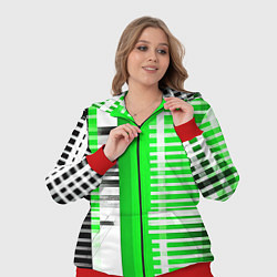 Женский 3D-костюм Белые полосы на зелёно-чёрном фоне, цвет: 3D-красный — фото 2