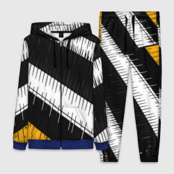Женский 3D-костюм Диагональные чёрно-белые полосы на жёлтом фоне, цвет: 3D-синий