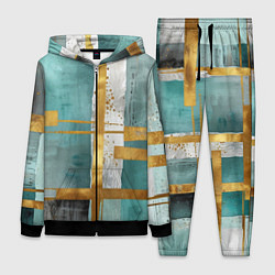 Женский 3D-костюм Узоры акварелью бирюзового и золотого цвета, цвет: 3D-черный