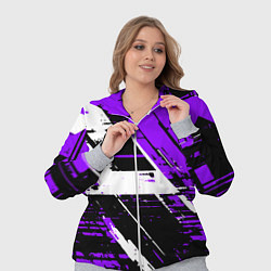 Женский 3D-костюм Diagonal black and white stripes on a purple backg, цвет: 3D-меланж — фото 2