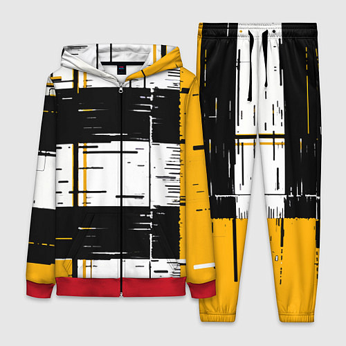 Женский костюм Жёлтые и чёрные полосы на белом фоне / 3D-Красный – фото 1