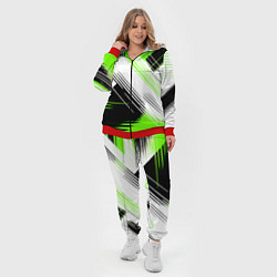 Женский 3D-костюм Диагональные бело-зелёные линии на чёрном фоне, цвет: 3D-красный — фото 2