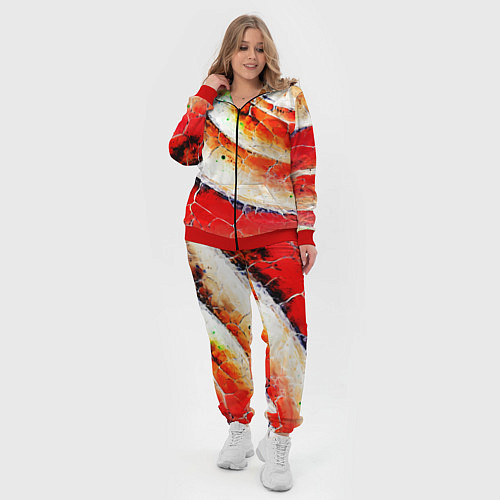 Женский костюм Красно-белая волнистая абстракция / 3D-Красный – фото 4