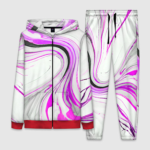 Женский костюм Волнистые чёрно-фиолетовые линии на белом фоне / 3D-Красный – фото 1