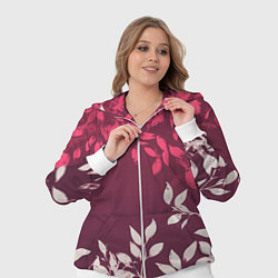 Женский 3D-костюм Листья на бордовом фоне - нейросеть, цвет: 3D-белый — фото 2
