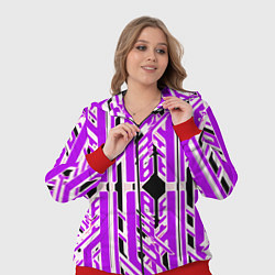Женский 3D-костюм Бело-фиолетовые техно полосы на чёрном фоне, цвет: 3D-красный — фото 2