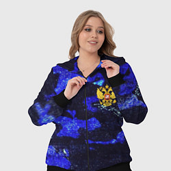 Женский 3D-костюм Синий потертый камуфляж и герб РФ, цвет: 3D-черный — фото 2