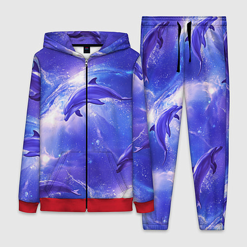 Женский костюм Дельфины в волшебном море паттерн / 3D-Красный – фото 1