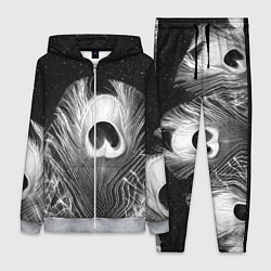 Женский 3D-костюм Изогнутые белые перья павлина - чб иллюстрация, цвет: 3D-меланж